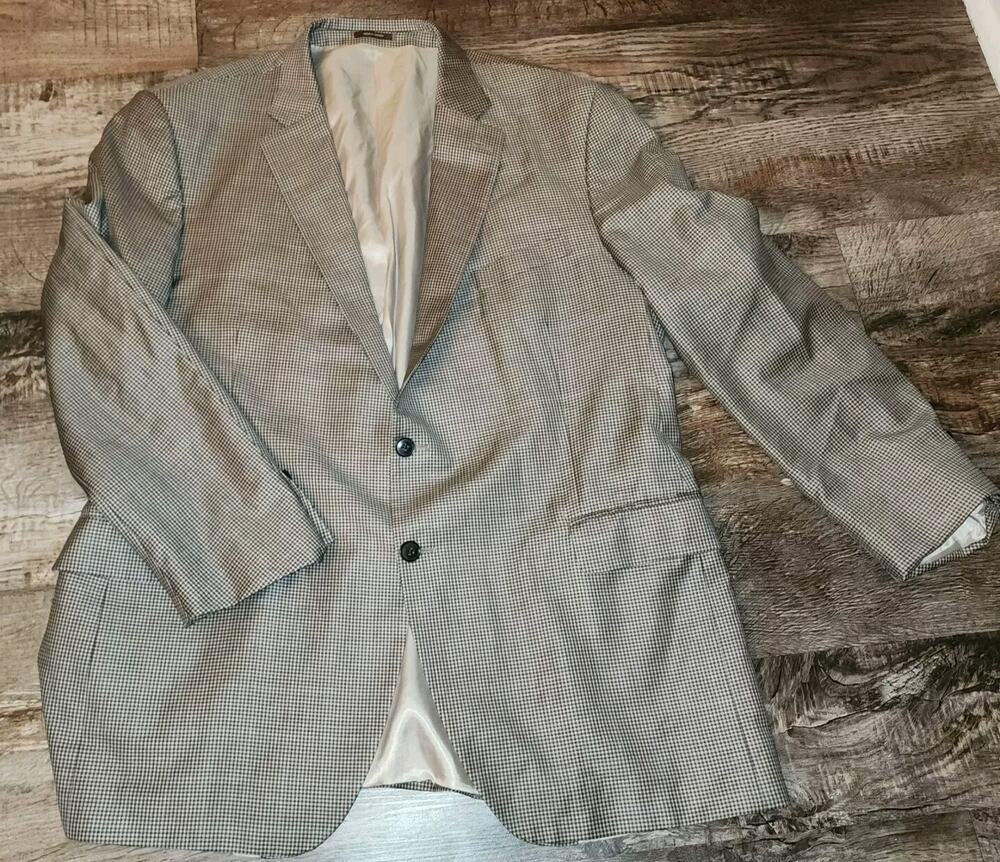Peter Millar Wool 2 Button Blazer Sportcoat Men's 48 T Tan Houndstooth Plaid